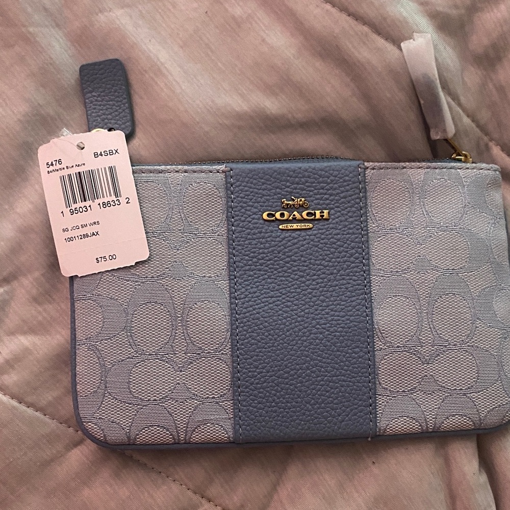 Coach Light Blue Signature Wristlet